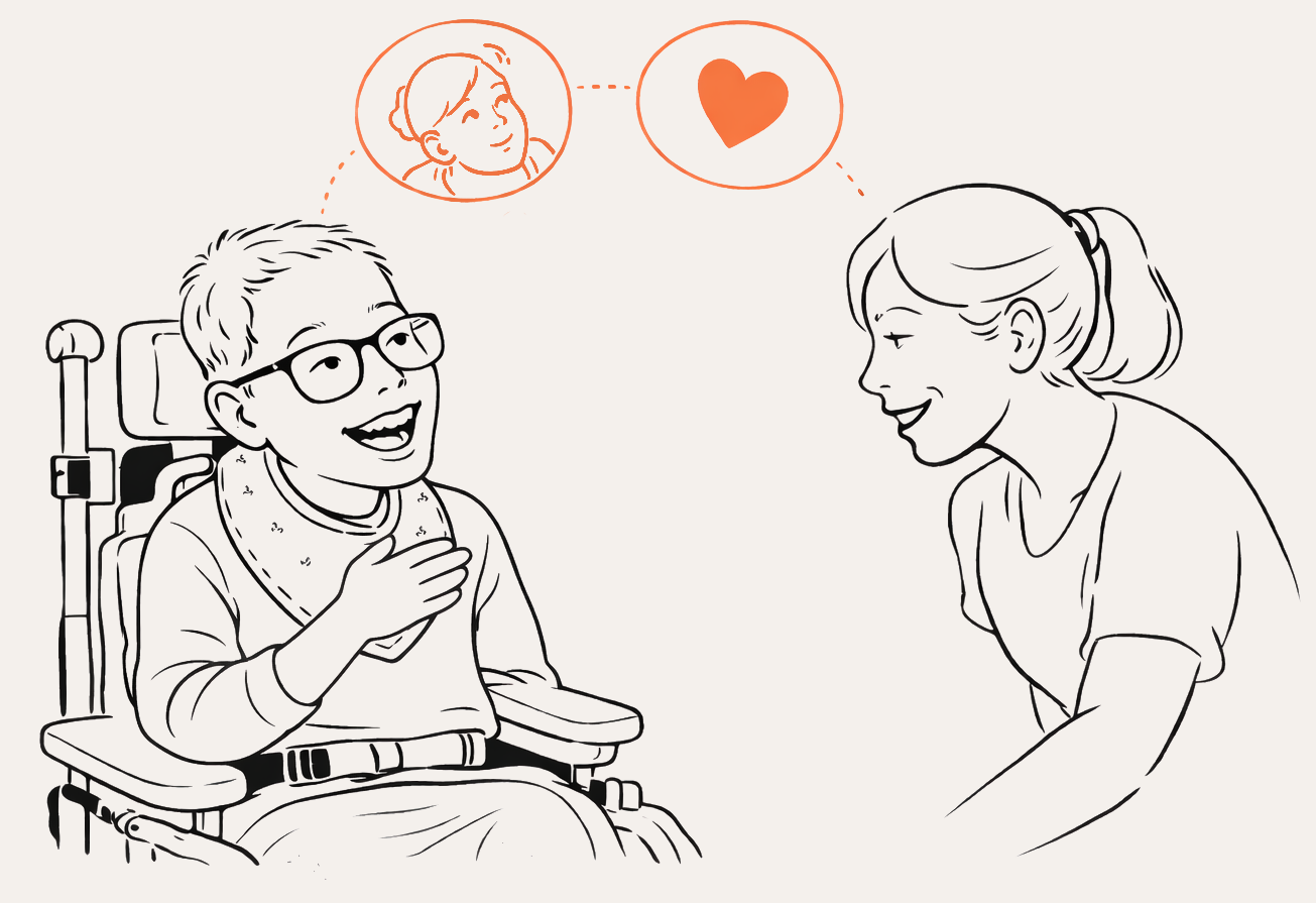 A caregiver observing and interpreting a person’s gestures and expressions.