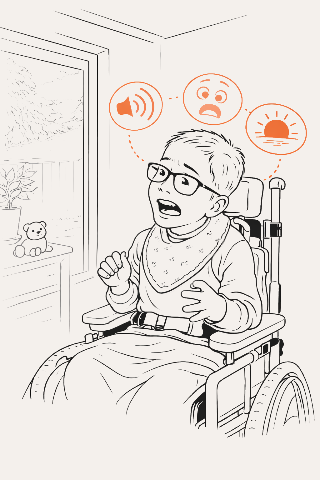 A person expressing intent through a combination of gesture, sound, and facial expression.